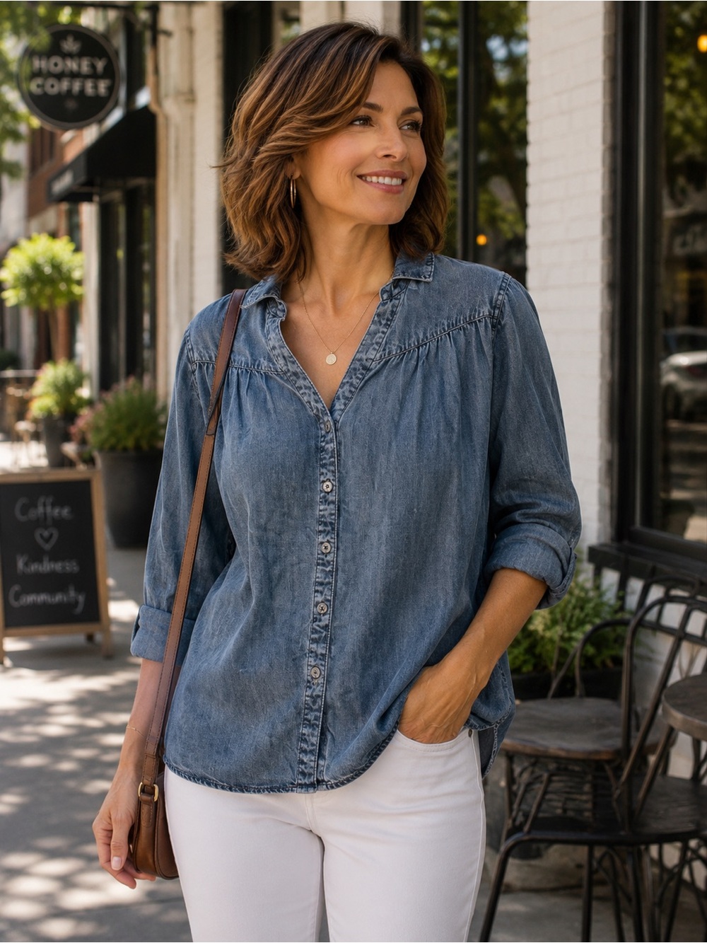 Velvet Heart Woman’s Washed Blue Button-Up Jean Blouse Size 1X
